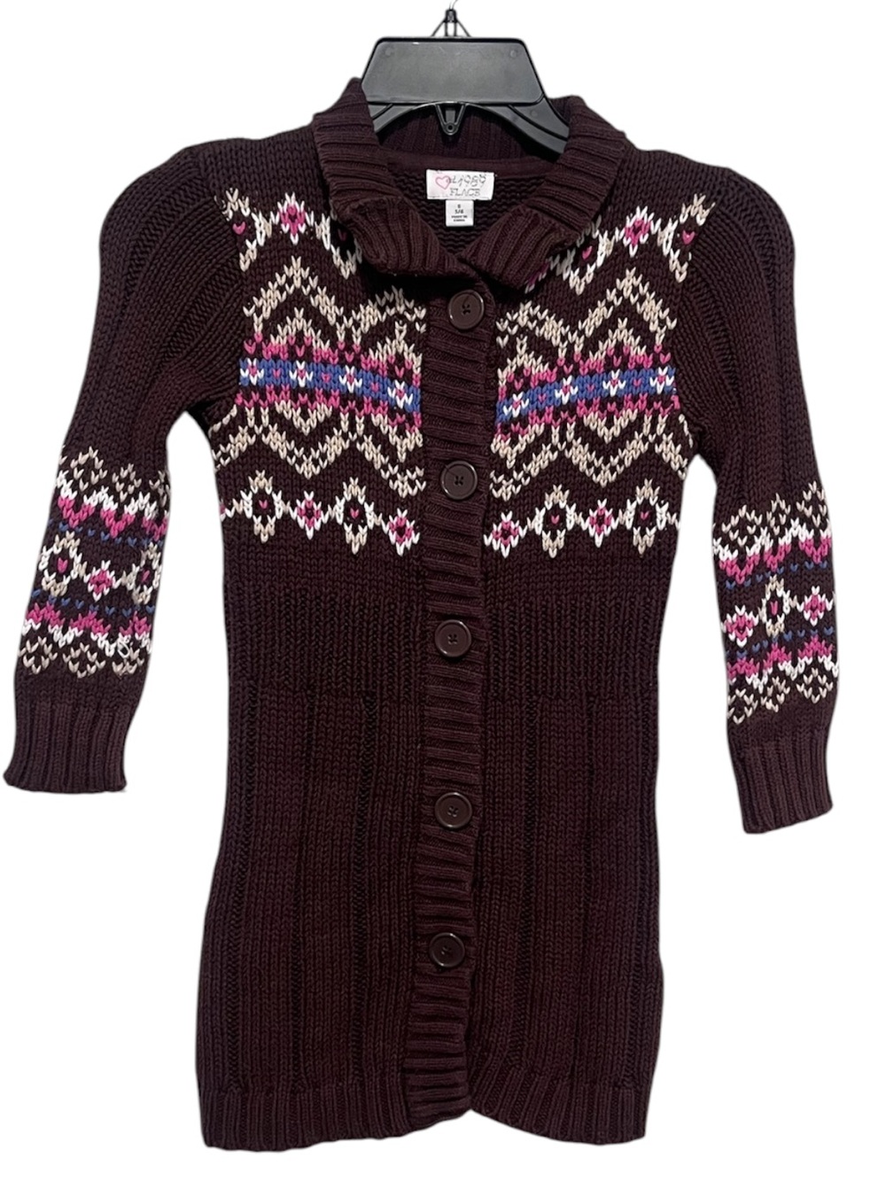 The Children’s Place Girls 5/6 Brown Fair Isle Long Cardigan Sweater